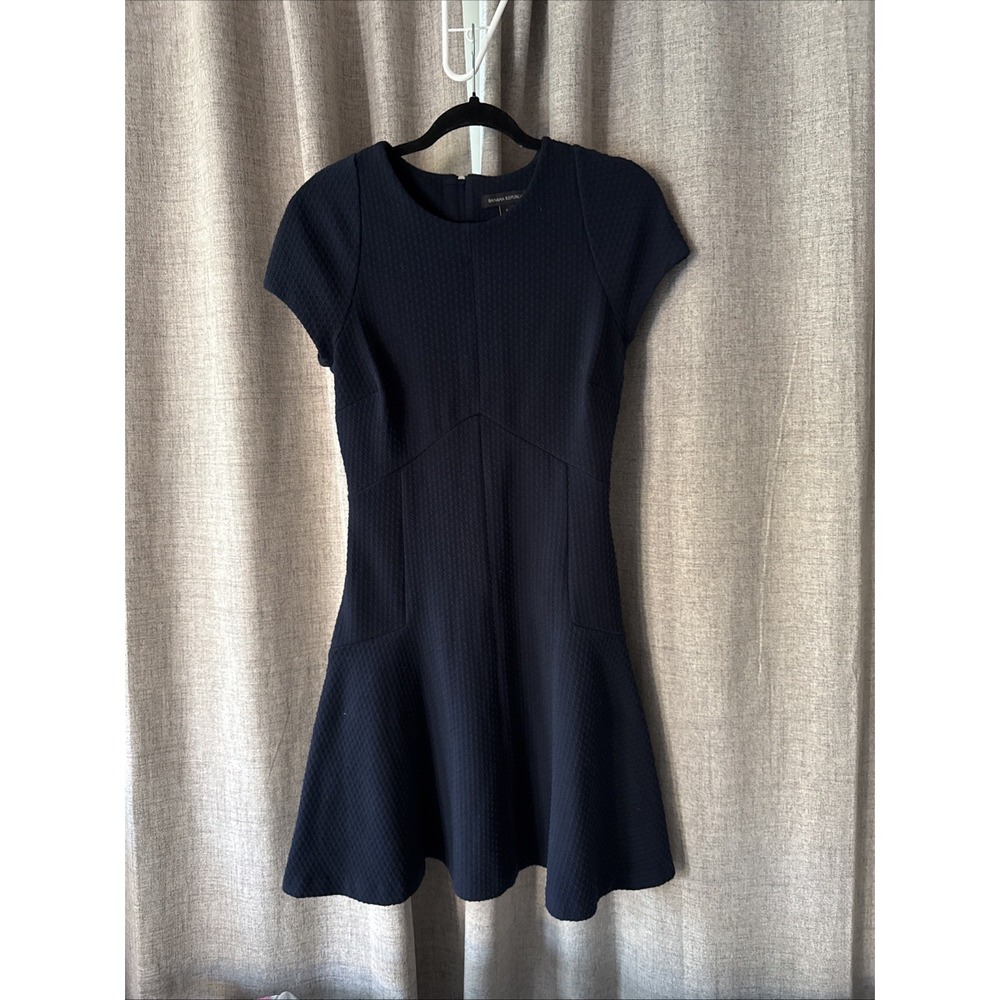Banana Republic Dress Womens 6 Navy Blue Fit and Flare Cap Sleeve Knit Career